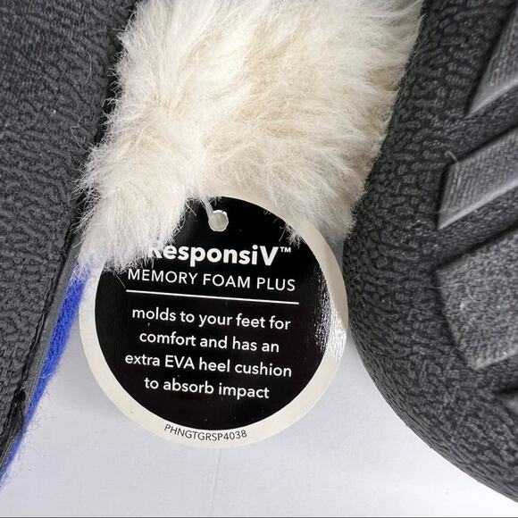 Isotoner ResponsiV royal blue faux fur lined closed toe slip on slippers 8 NEW - Picture 8 of 9